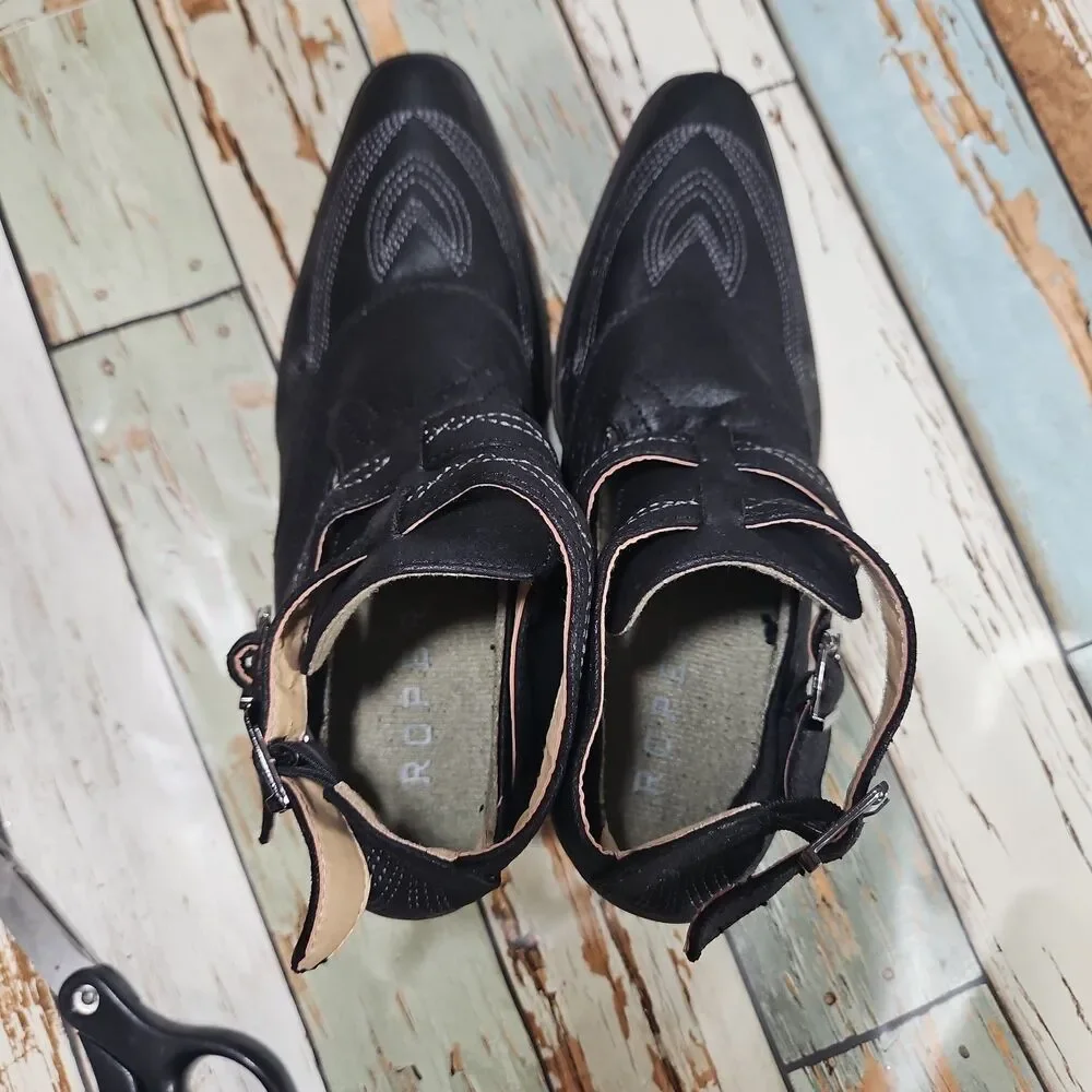 ROPER Willa Size 8.5 Black Embroidered Western Cowgirl Booties,  Double Buckle